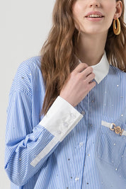 Γυναικείο πουκάμισο φαρδιά γραμμή ριγέ μπλε Fracomina