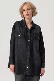 Γυναικείο πουκάμισο casual σε φαρδιά γραμμή μαύρο Fracomina