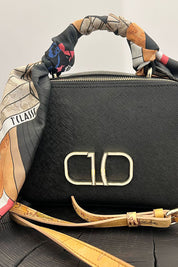 Γυναικεία Τσάντα ώμου μαύρη με χρωματιστό φουλάρι Alviero Martini