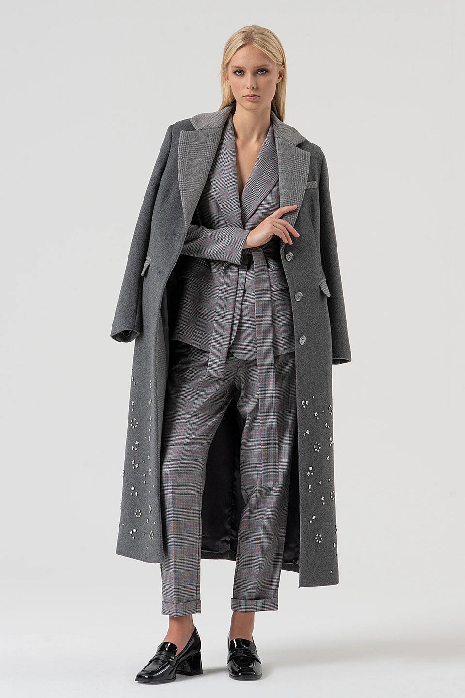 Γυναικείο σακάκι με ζώνη γκρι Fracomina