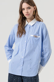 Γυναικείο πουκάμισο φαρδιά γραμμή ριγέ μπλε Fracomina