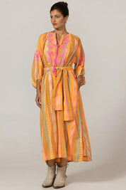 Γυναικείο ζακάρ φόρεμα με κέντημα και ζώνη Miss June