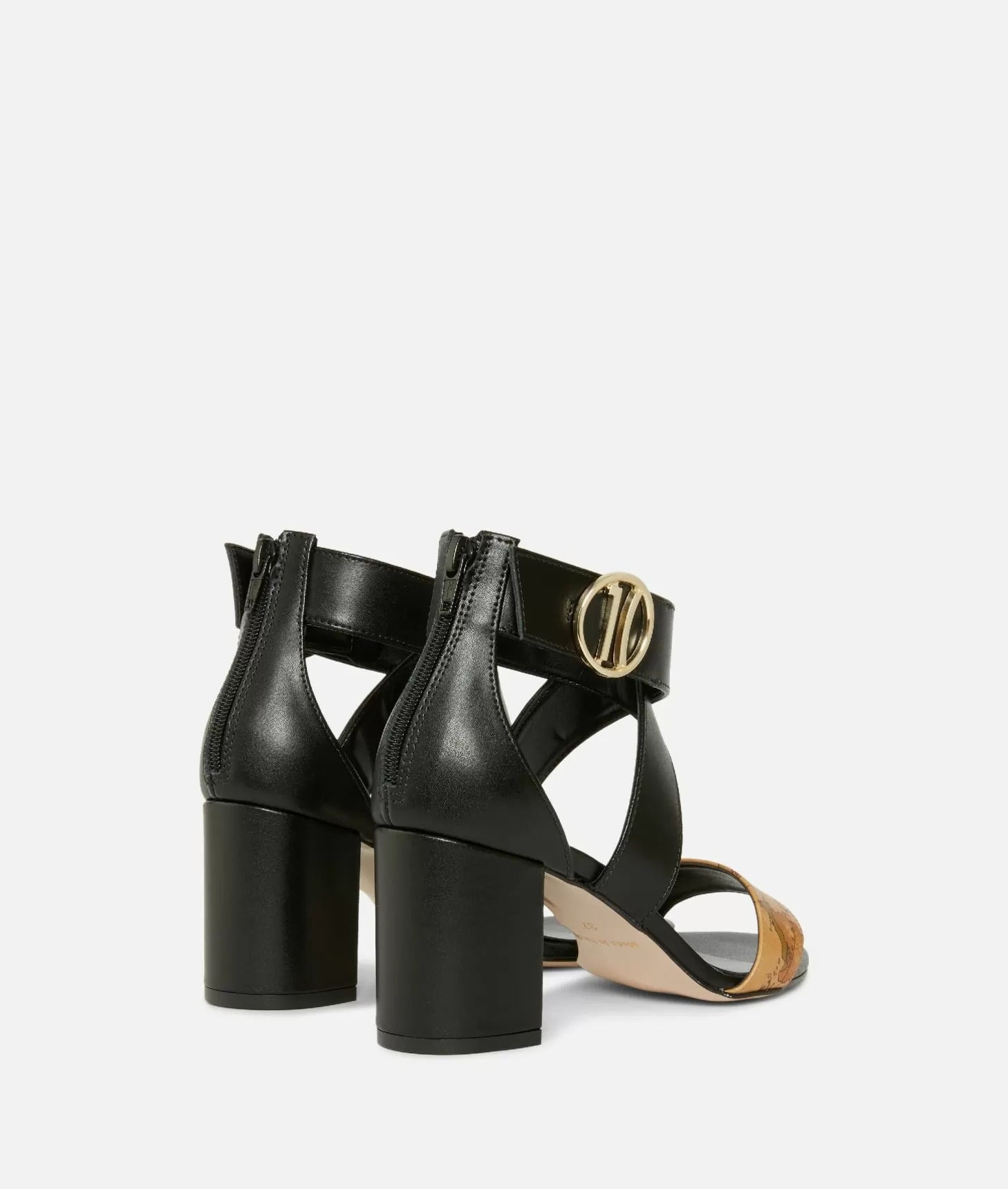 Πέδιλα μαύρα δερμάτινα με τακούνι Alviero Martini