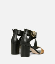 Πέδιλα μαύρα δερμάτινα με τακούνι Alviero Martini