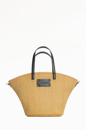 Γυναικεία Τσάντα από raffia με μαύρες λεπτομέρειες 4Giveness