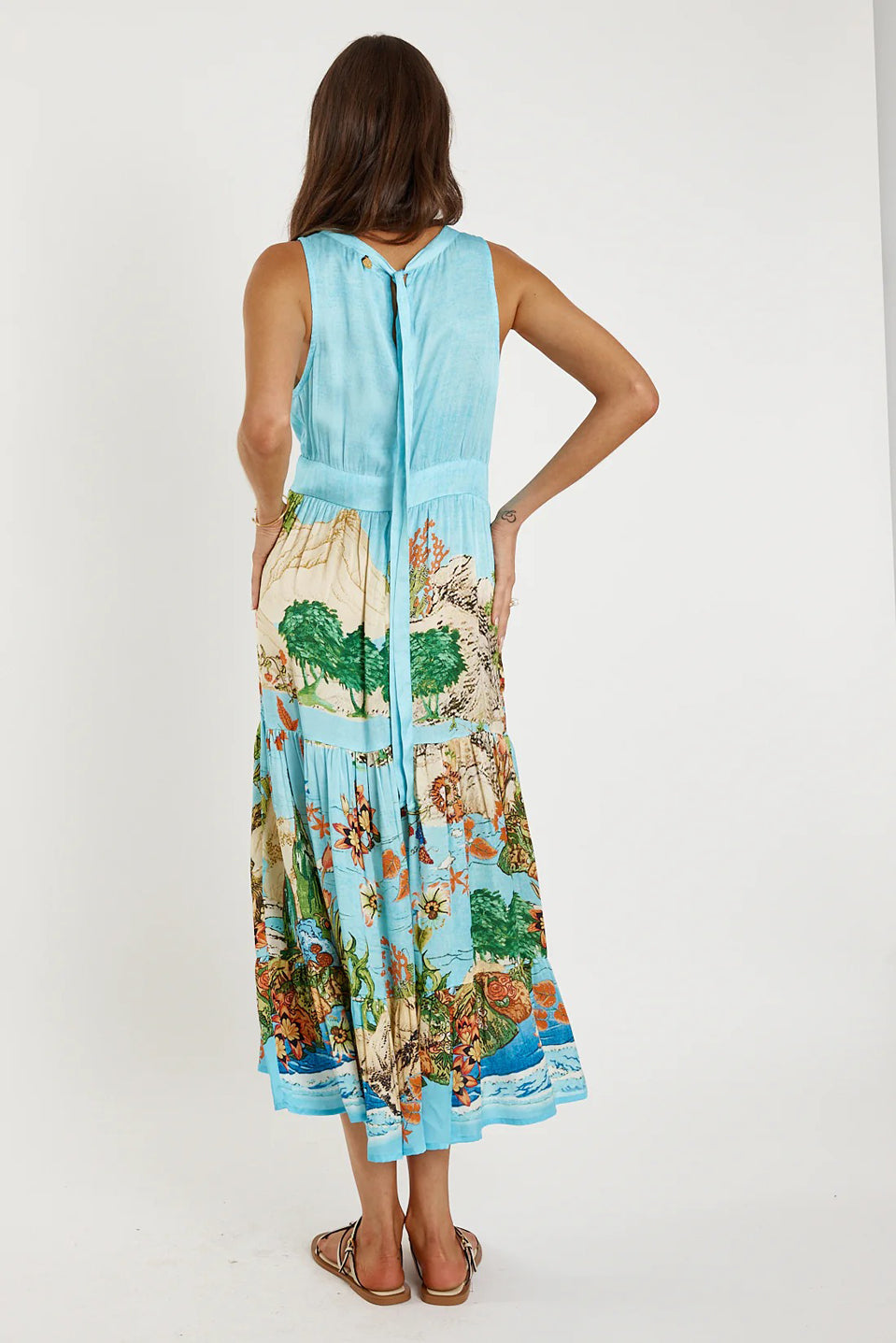 Γυναικείο φόρεμα αμάνικο εμπριμέ sky blue Ruby YaYa