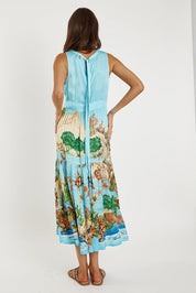 Γυναικείο φόρεμα αμάνικο εμπριμέ sky blue Ruby YaYa