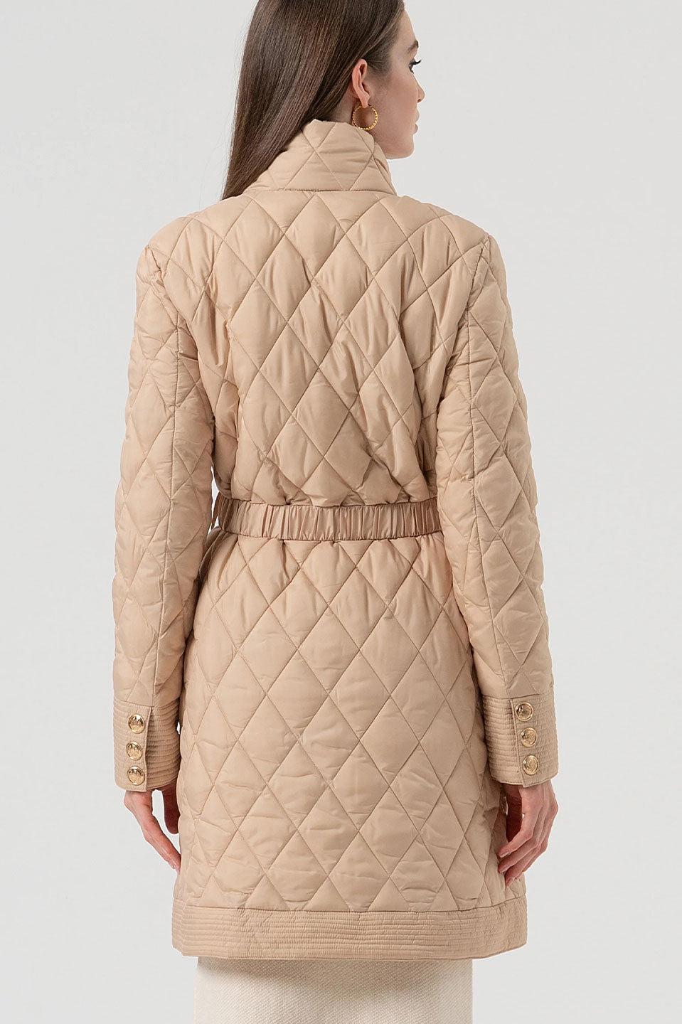 Γυναικείο μπουφάν puffer με ζώνη μπεζ Fracomina