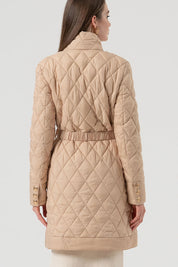 Γυναικείο μπουφάν puffer με ζώνη μπεζ Fracomina