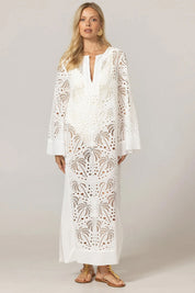 Γυναικείο φόρεμα καφτάνι με κέντημα λευκό Miss June