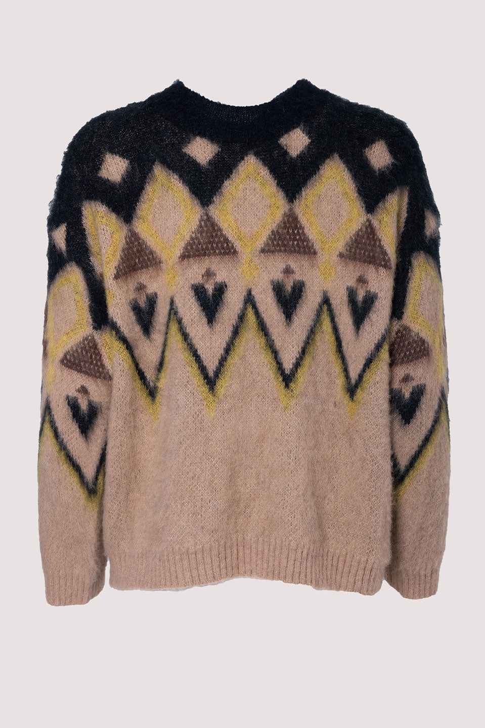 Γυναικεία μπλούζα πλεκτή με σχάδια μαύρη-καφέ Tensione In