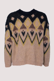 Γυναικεία μπλούζα πλεκτή με σχάδια μαύρη-καφέ Tensione In