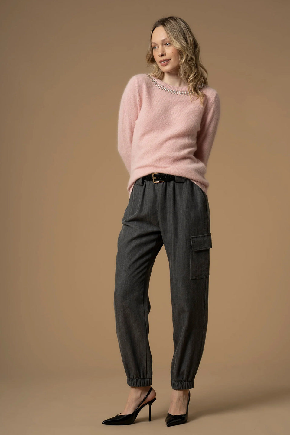 Γυναικεία μπλούζα πλεκτή με πέτρες ροζ Kocca