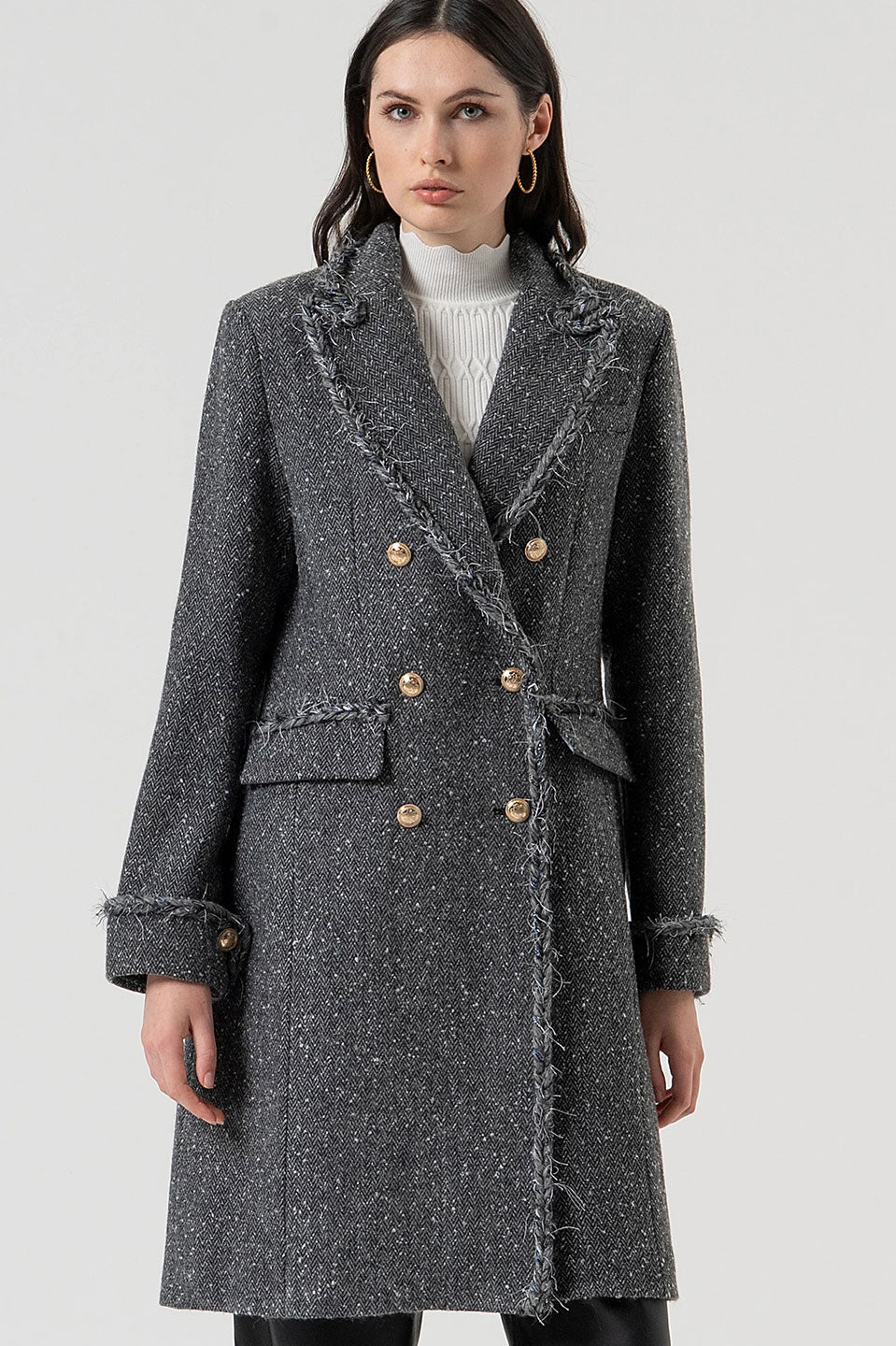 Γυναικείο παλτό με διπλά κουμπιά γκρι Fracomina