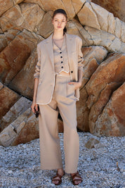 Γυναικείο Γιλέκο μεσάτο με κουμπιά κάμελ Eleh