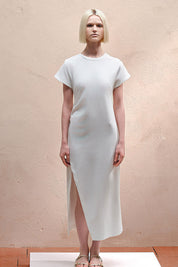 Γυναικείο Κοντομάνικο φόρεμα με σκίσιμο λευκό Eleh