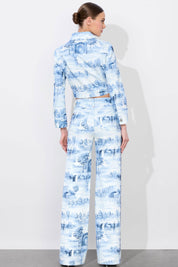 Γυναικείο Jean παντελόνι με pattern palm trees λευκό-γαλάζιο Alice+Olivia