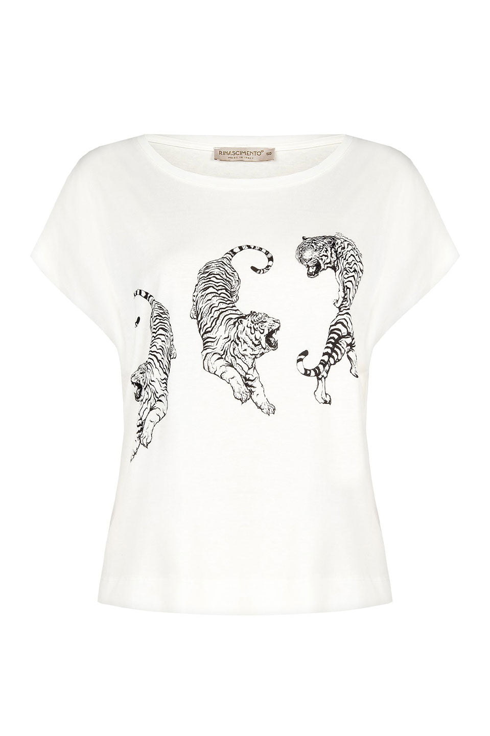 Γυναικείο T-shirt με κέντημα και στάμπα λευκό Rinascimento