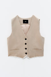 Γυναικείο Γιλέκο μεσάτο με κουμπιά κάμελ Eleh