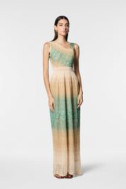 Γυναικείο Πλεκτό maxi φόρεμα χρυσό-σμαραγδί Nenette