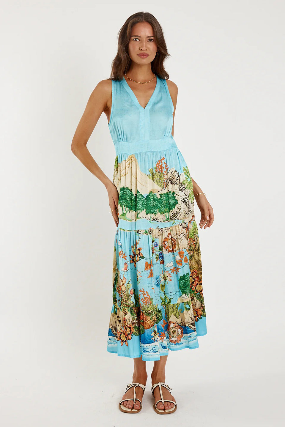 Γυναικείο φόρεμα αμάνικο εμπριμέ sky blue Ruby YaYa