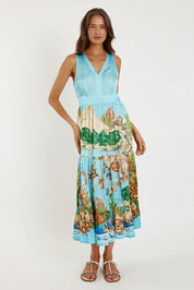 Γυναικείο φόρεμα αμάνικο εμπριμέ sky blue Ruby YaYa