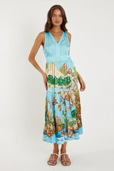 Γυναικείο φόρεμα αμάνικο εμπριμέ sky blue Ruby YaYa