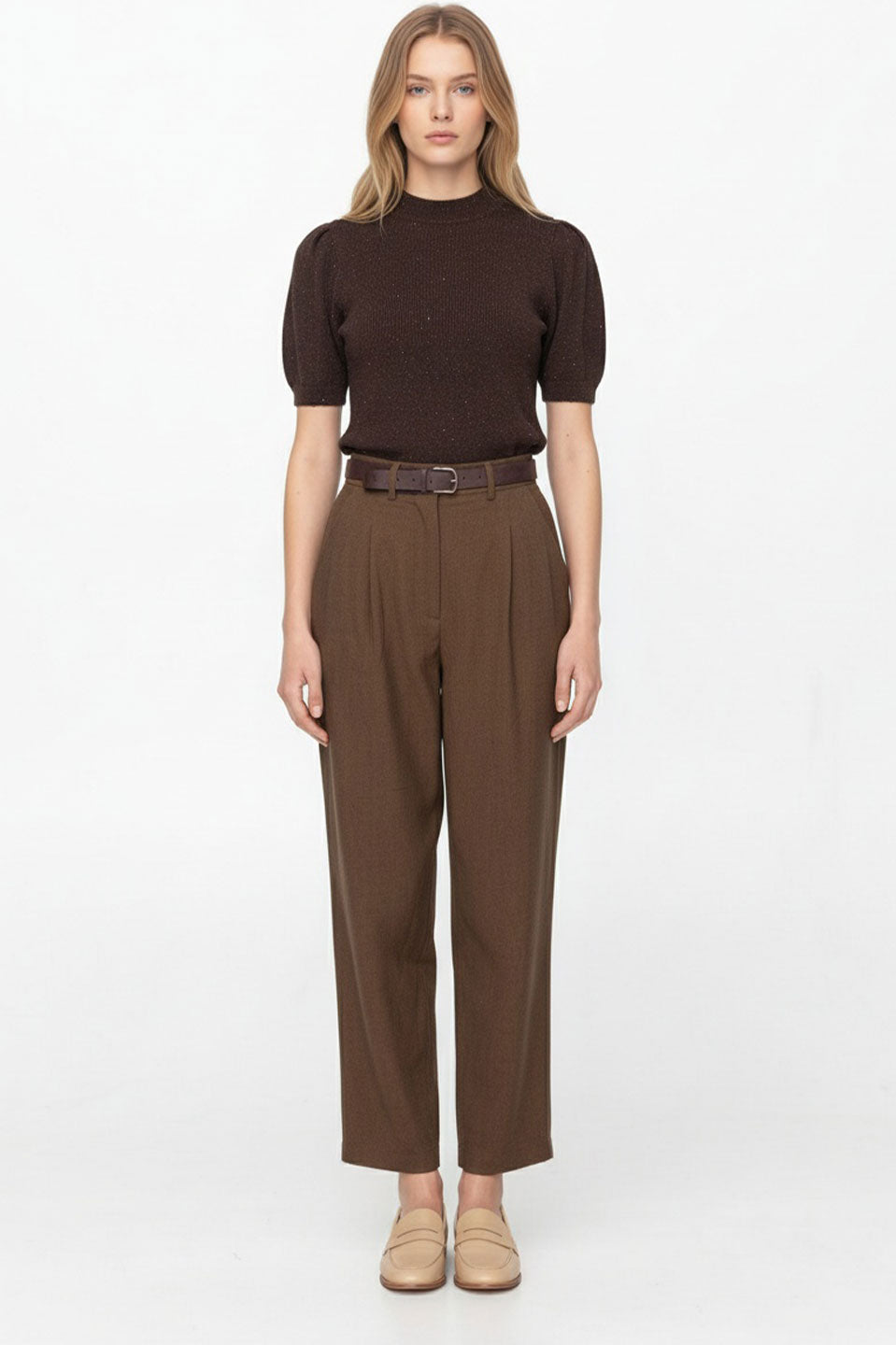 Γυναικεία μπλούζα ζιβάγκο κοντομάνικη καφέ Motel