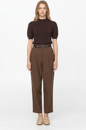 Γυναικεία μπλούζα ζιβάγκο κοντομάνικη καφέ Motel