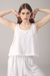 Γυναικεία μπλούζα σε φαρδιά γραμμή από γάζα λευκή Blanca