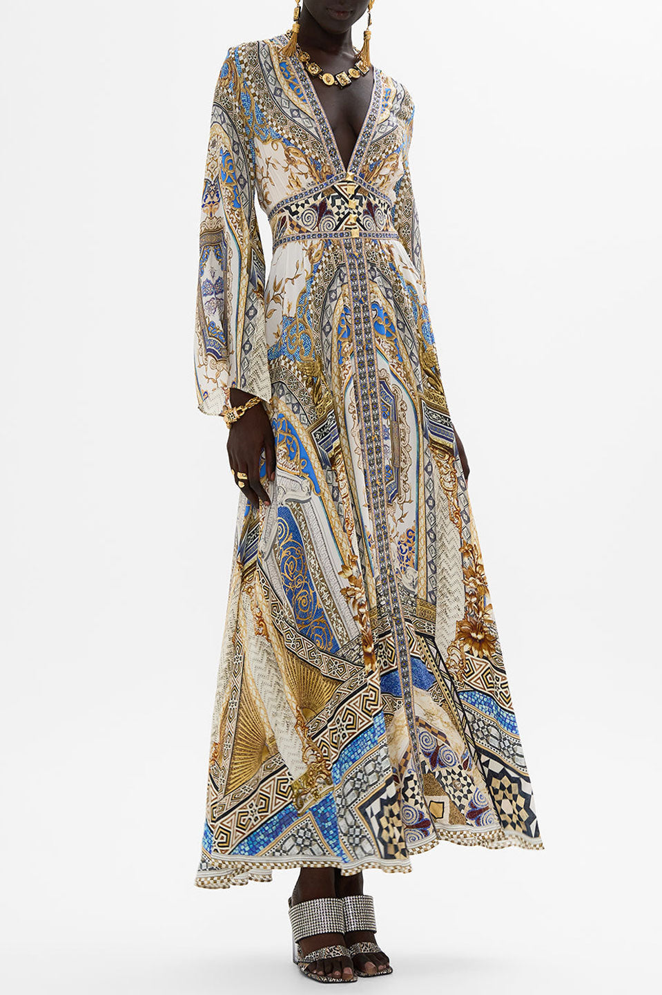 Γυναικείο Maxi kimono dress εμριμέ 00034430-MMYMOSAC Camilla