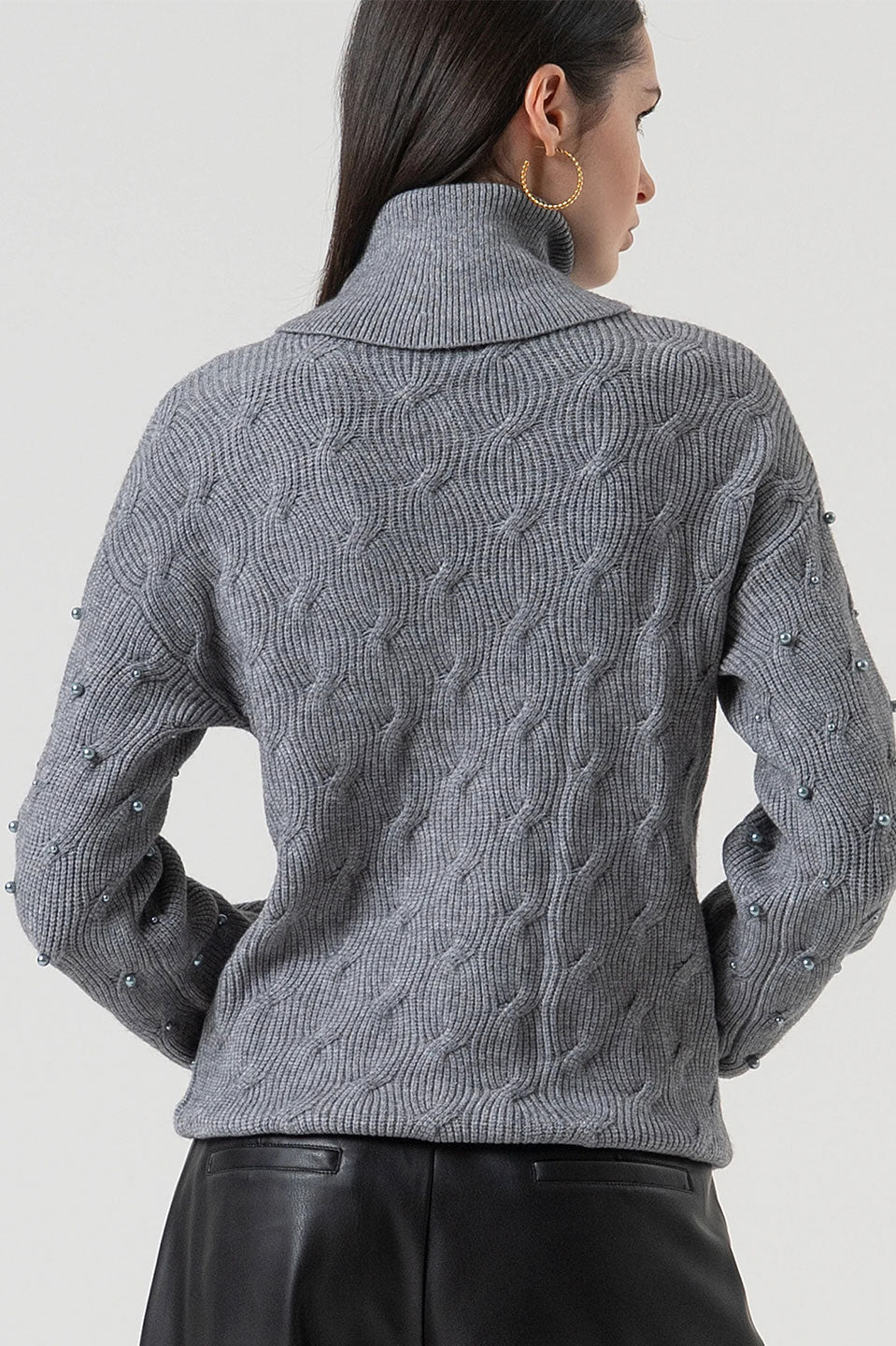 Γυναικεία μπλούζα πλεκτή ζιβάγκο με λεπτομέρειες γκρι Fracomina