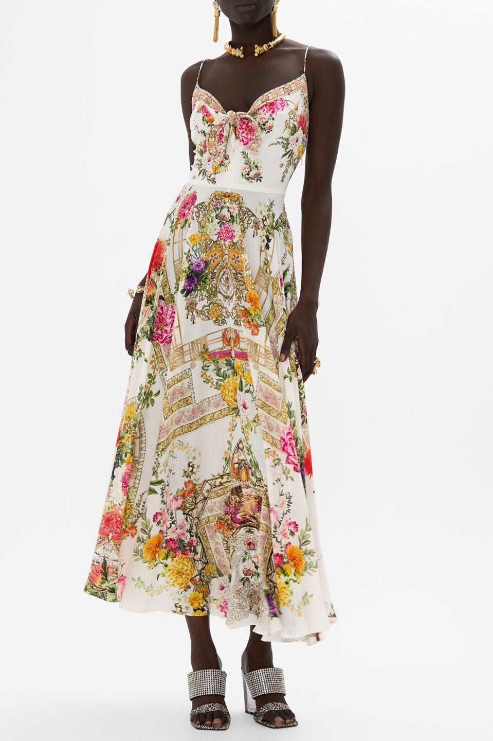 Γυναικείο Midi φόρεμα με δέσιμο εμριμέ 00034436-EGYPROSE Camilla