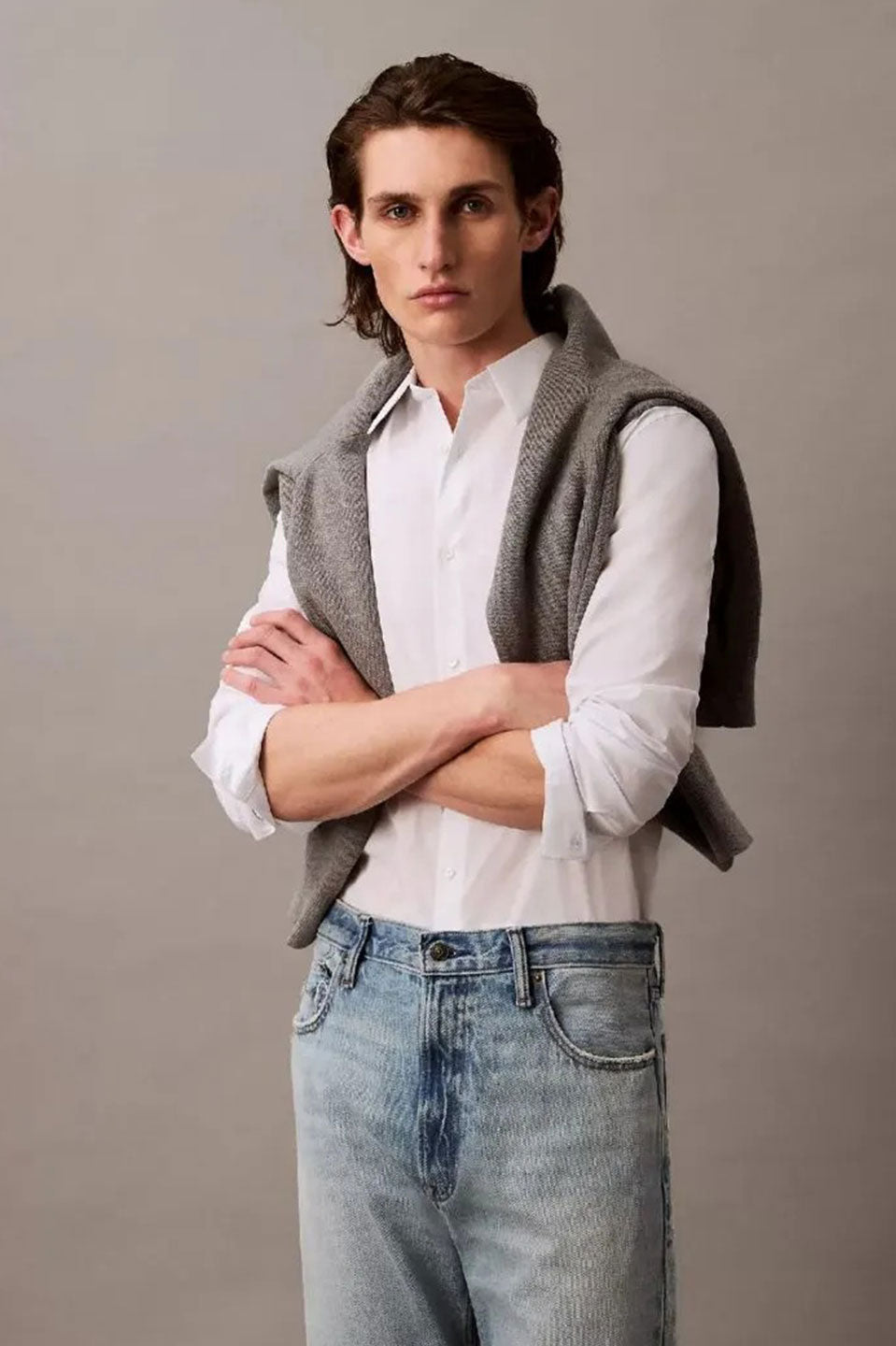 Ανδρικό πουκάμισο slim fit λευκό LV04LB145GYAA Calvin Klein