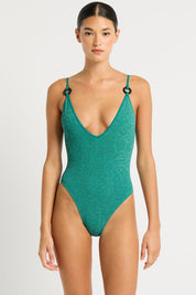 Γυναικείο Ολόσωμο μαγιό με κρίκους για κάθε σωματότυπο γαλαζοπράσινο Bond Eye