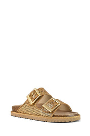 Γυναικεία πέδιλα με διπλά λουράκια raffia ταμπά Colors of California