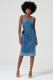 Γυναικείο φόρεμα με κέντημα μπλε Fracomina