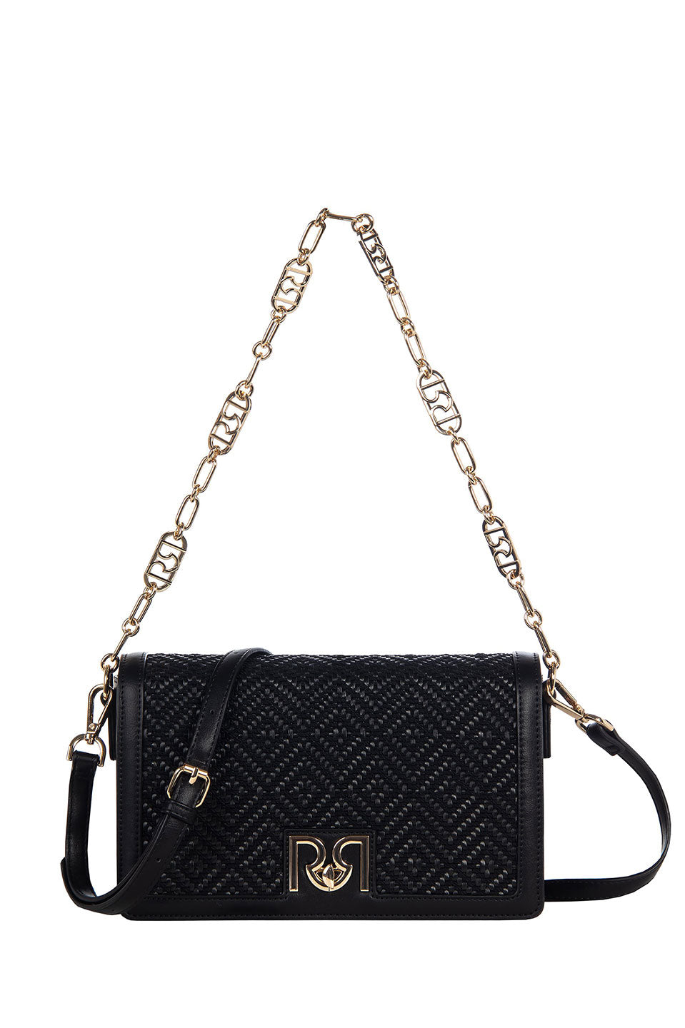 Γυναικεία Τσάντα ανάγλυφη με αλυσίδα μαύρη Rinascimento