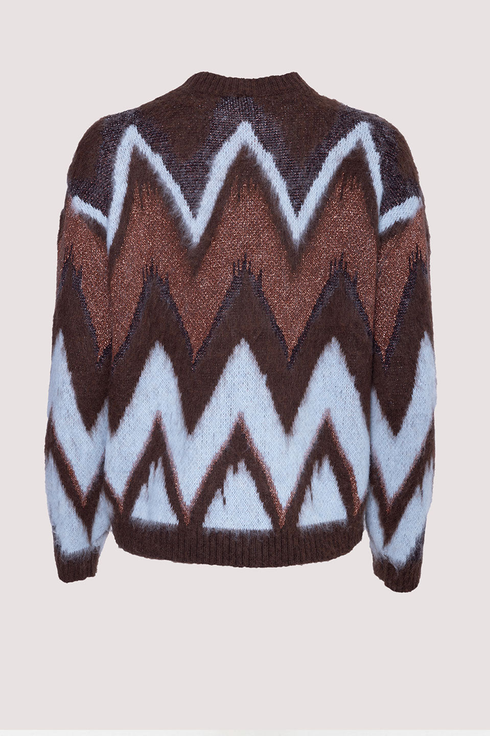 Γυναικεία μπλούζα πλεκτή με σχάδια καφέ-γαλάζια Tensione In