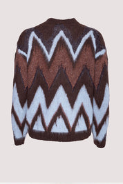 Γυναικεία μπλούζα πλεκτή με σχάδια καφέ-γαλάζια Tensione In