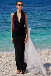 Γυναικείο Maxi φόρεμα με έξω την πλάτη επίσημο μαύρο Eleh