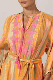 Γυναικείο ζακάρ φόρεμα με κέντημα και ζώνη Miss June