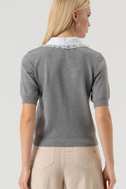 Γυναικεία μπλούζα με πέτρες στο γιακά γκρι Fracomina