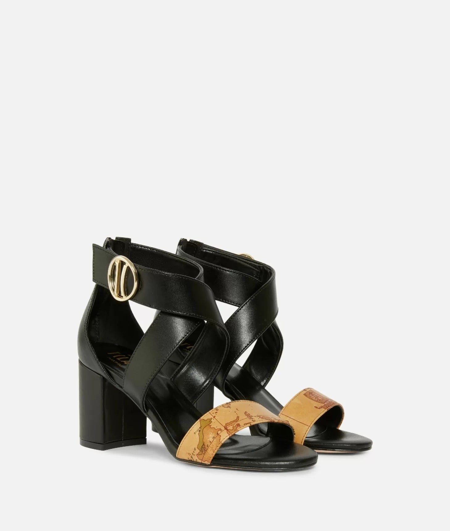 Πέδιλα μαύρα δερμάτινα με τακούνι Alviero Martini