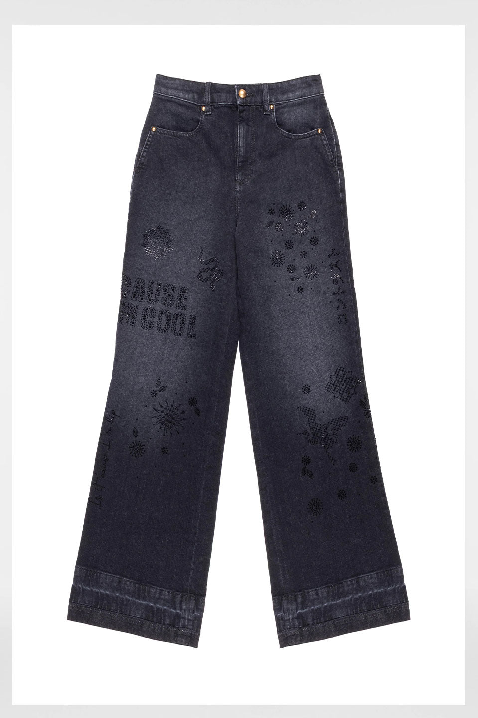 Γυναικείο παντελόνι τζιν με στρας και κέντημα μαύρο Nenette