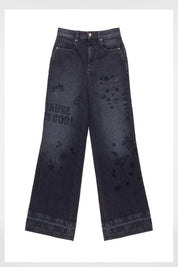 Γυναικείο παντελόνι τζιν με στρας και κέντημα μαύρο Nenette