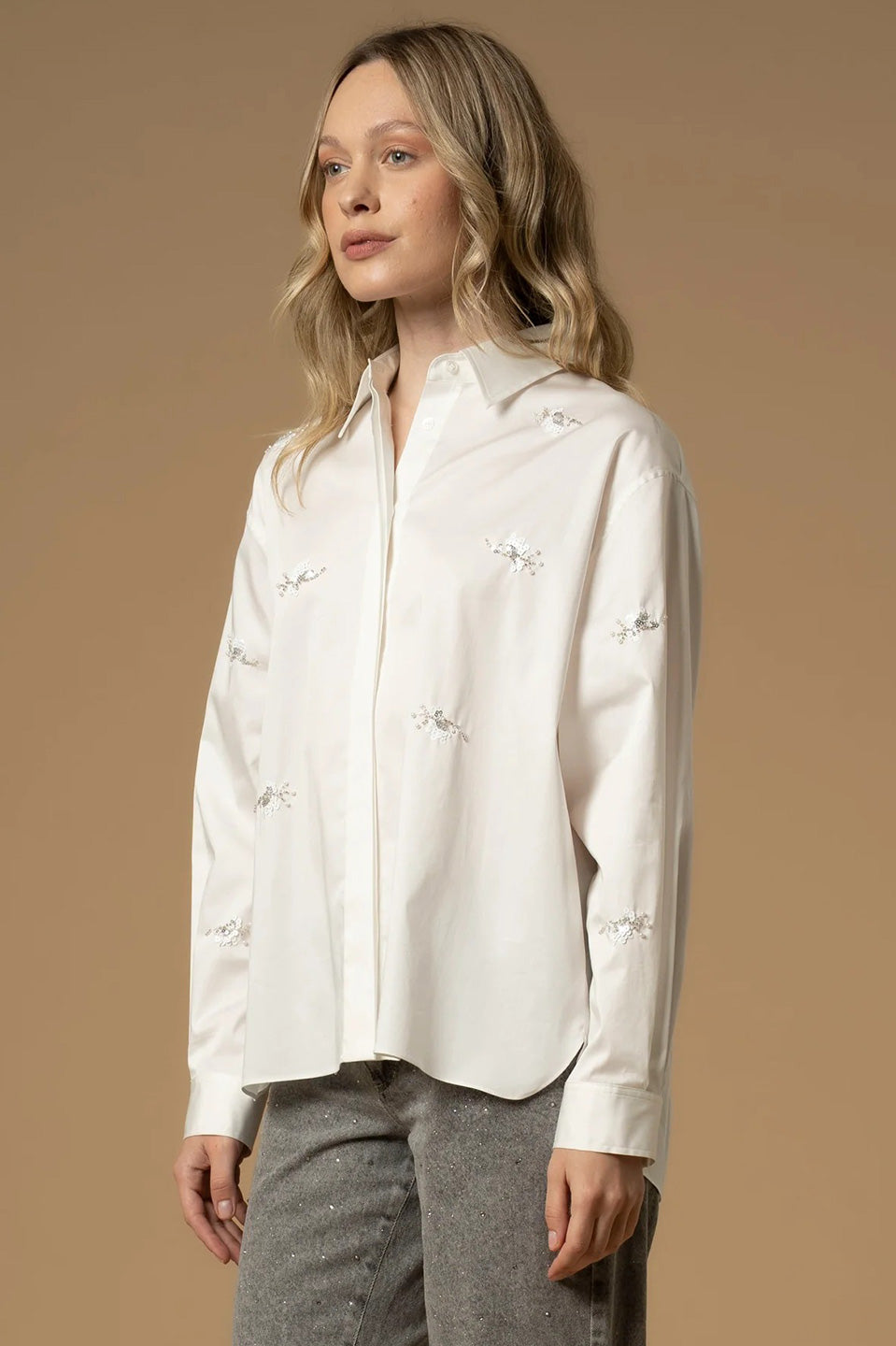 Γυναικείο πουκάμισο με πέτρες λευκό Kocca