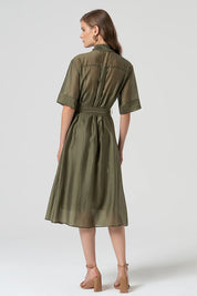 Γυναικείο φόρεμα με κουμπιά και ζώνη χακί Fracomina