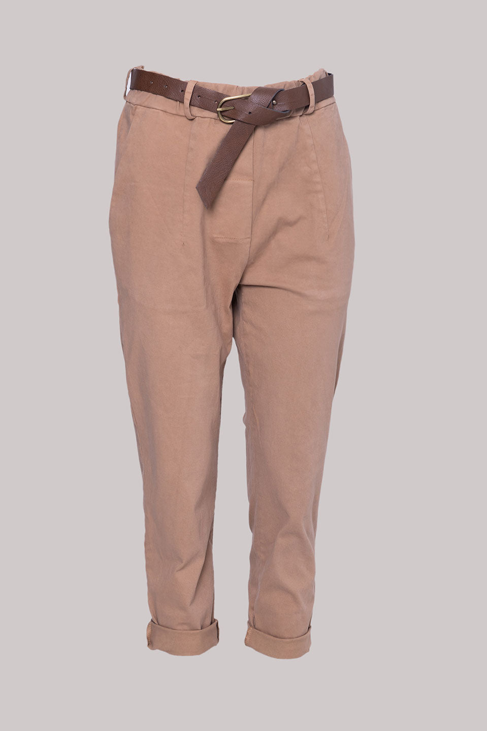 Γυναικείο παντελόνι με ζώνη σομόν Motel