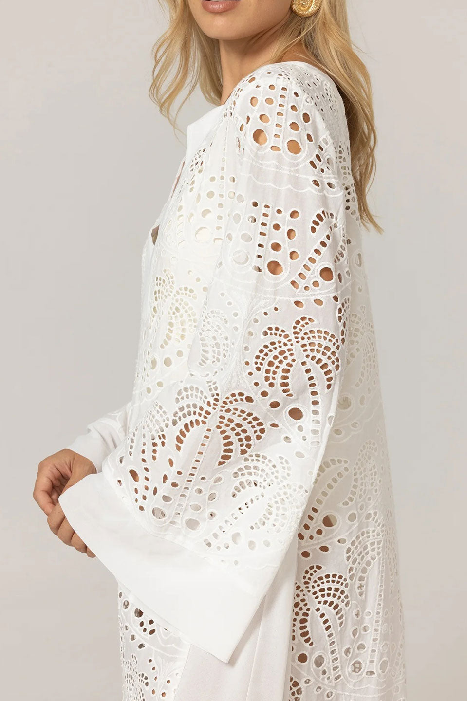 Γυναικείο φόρεμα καφτάνι με κέντημα λευκό Miss June